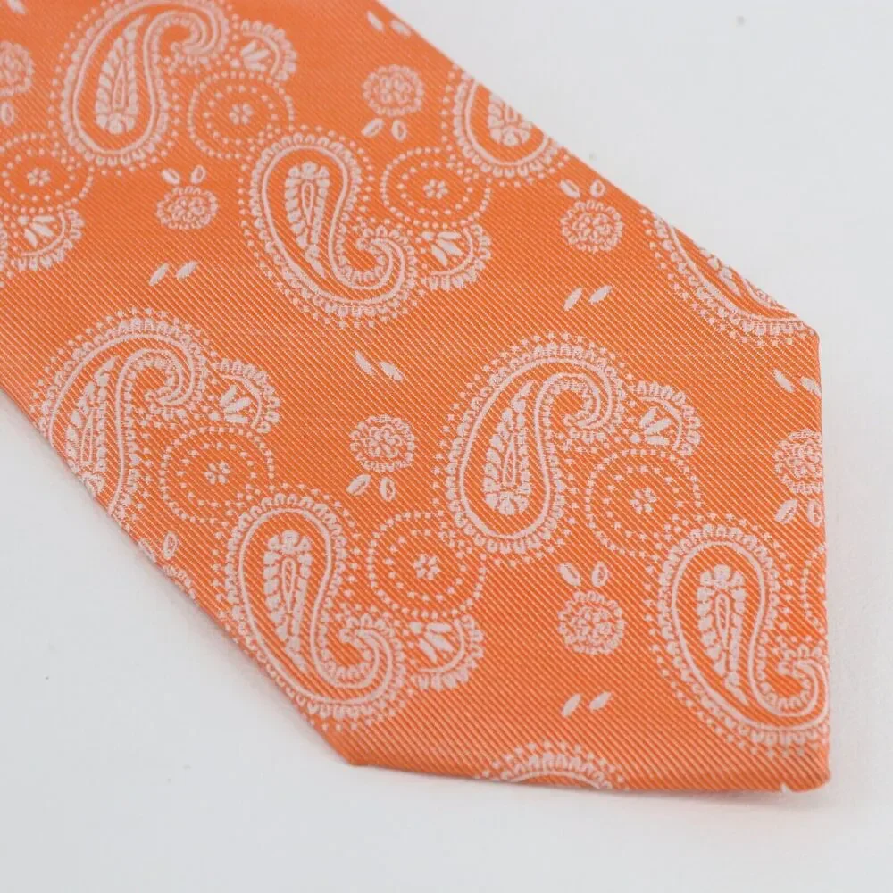 Izod Silk Neck Tie Men 58 in Silk Orange Peach Cream Paisley Floral Necktie Wide